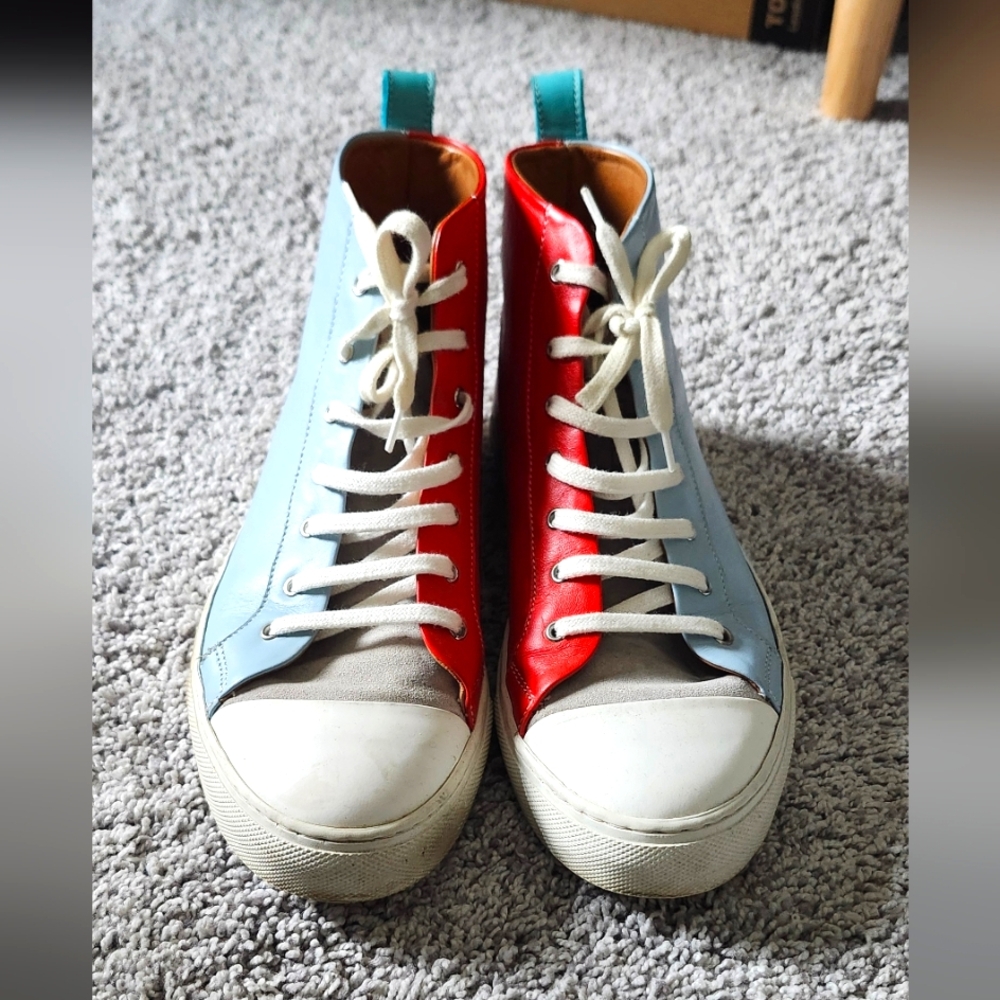 INCH2 Made In Italy Womens High Top Leather Suede Sneakers Size 8 Blue Red White